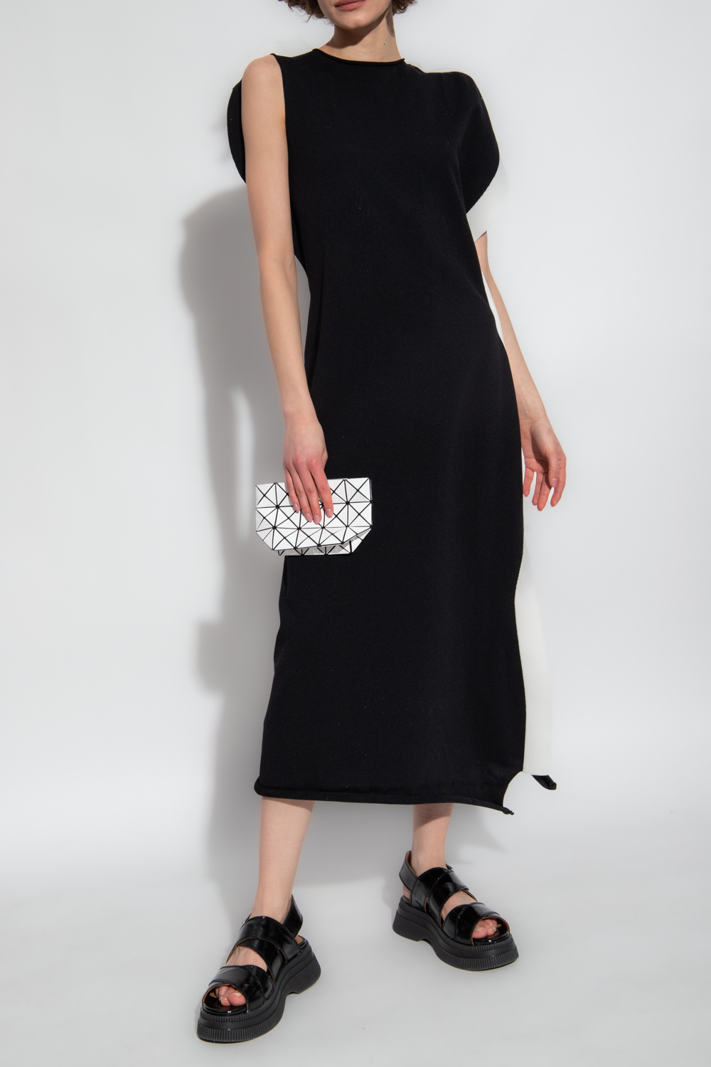 Black Asymmetrical dress Issey Miyake - logo-print track